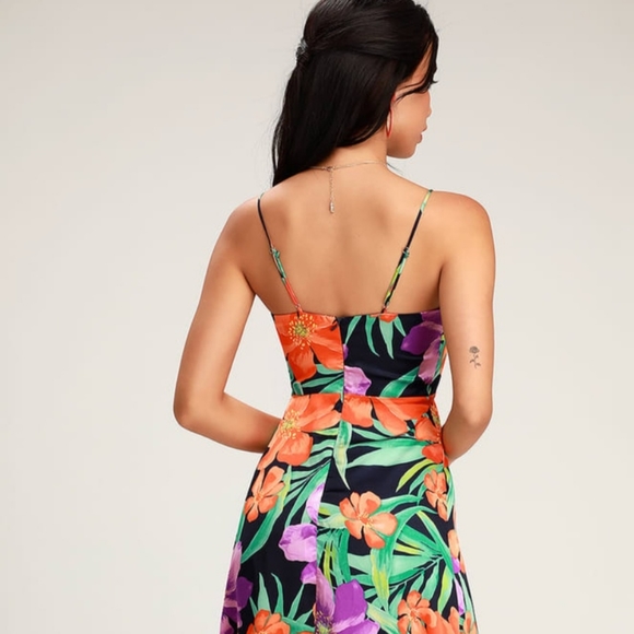Lulu's Vibrant Floral Maxi Dress - Orange, Green, Purple - Picture 5 of 16